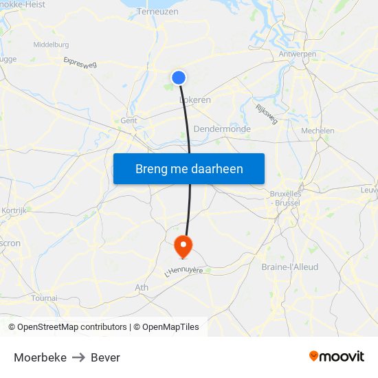 Moerbeke to Bever map