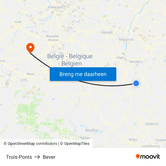 Trois-Ponts to Bever map