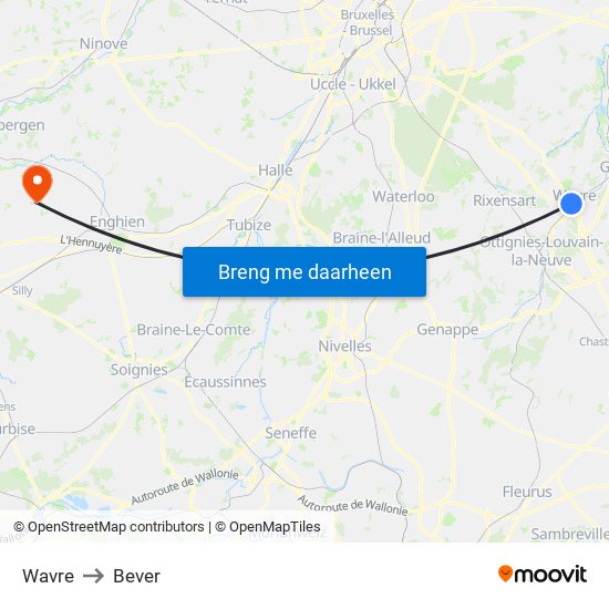 Wavre to Bever map