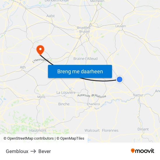 Gembloux to Bever map