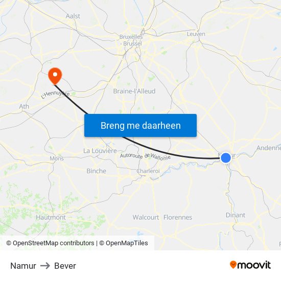 Namur to Bever map