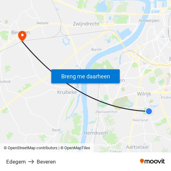 Edegem to Beveren map