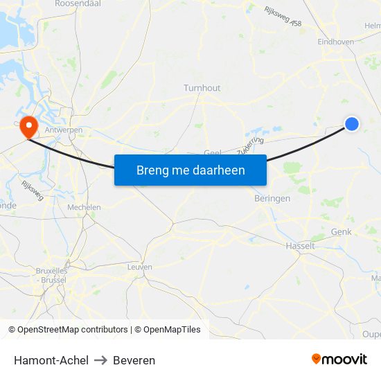 Hamont-Achel to Beveren map