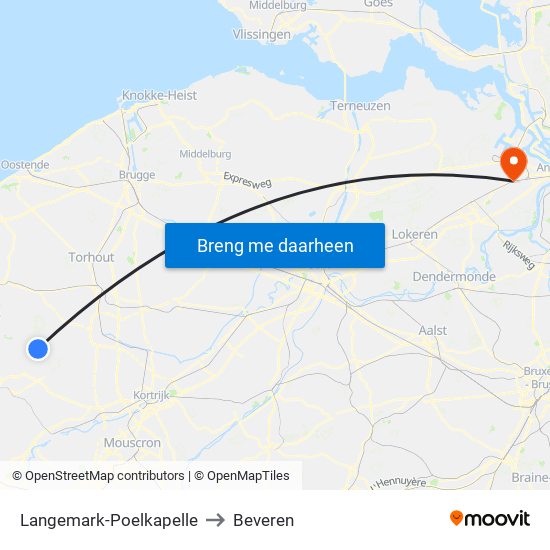 Langemark-Poelkapelle to Beveren map