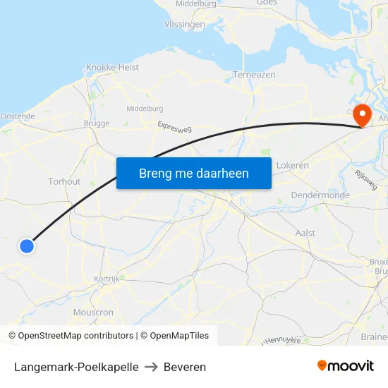 Langemark-Poelkapelle to Beveren map