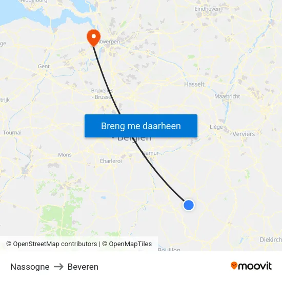 Nassogne to Beveren map