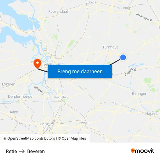 Retie to Beveren map
