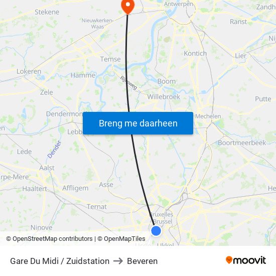 Gare Du Midi / Zuidstation to Beveren map