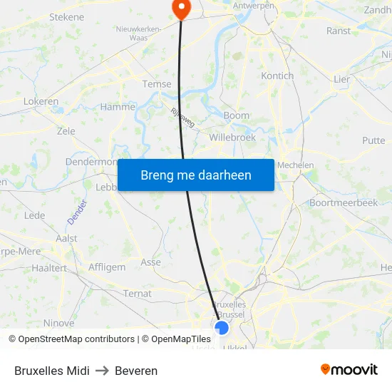 Bruxelles Midi to Beveren map