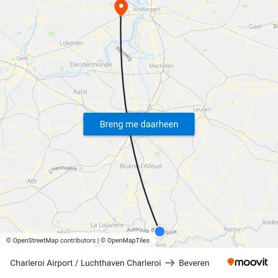 Charleroi Airport / Luchthaven Charleroi to Beveren map