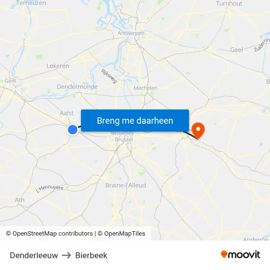 Denderleeuw to Bierbeek map
