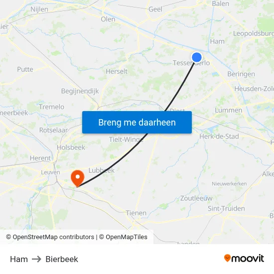 Ham to Bierbeek map