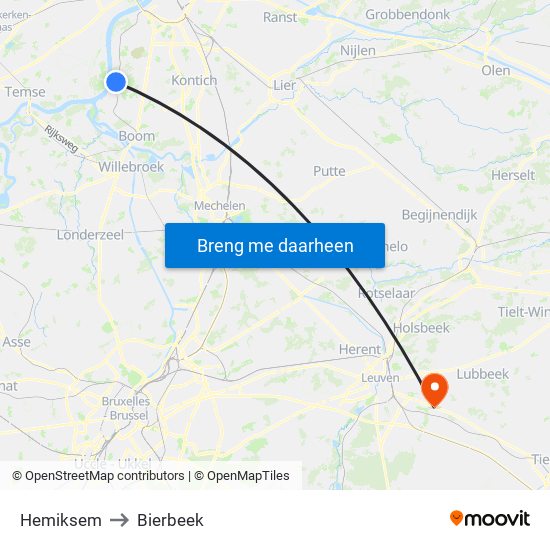 Hemiksem to Bierbeek map