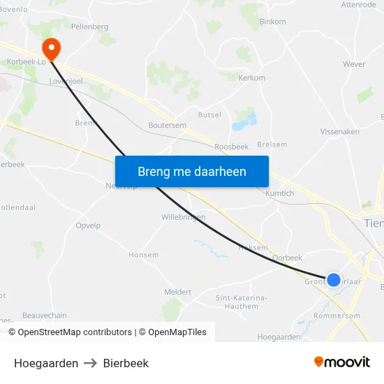 Hoegaarden to Bierbeek map