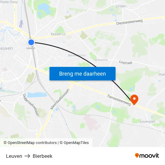 Leuven to Bierbeek map