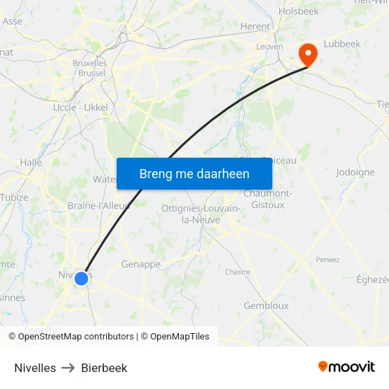 Nivelles to Bierbeek map