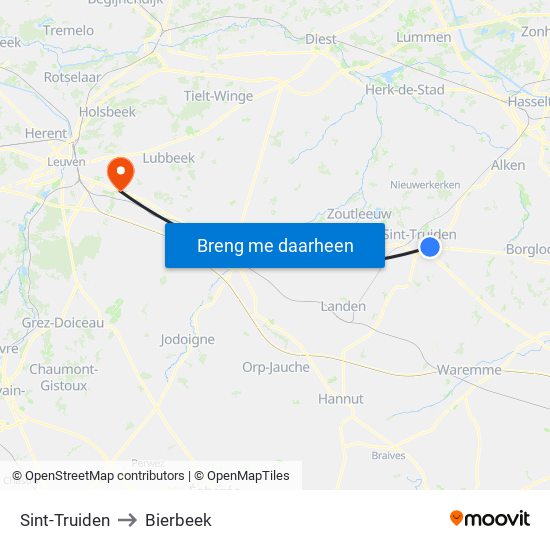 Sint-Truiden to Bierbeek map