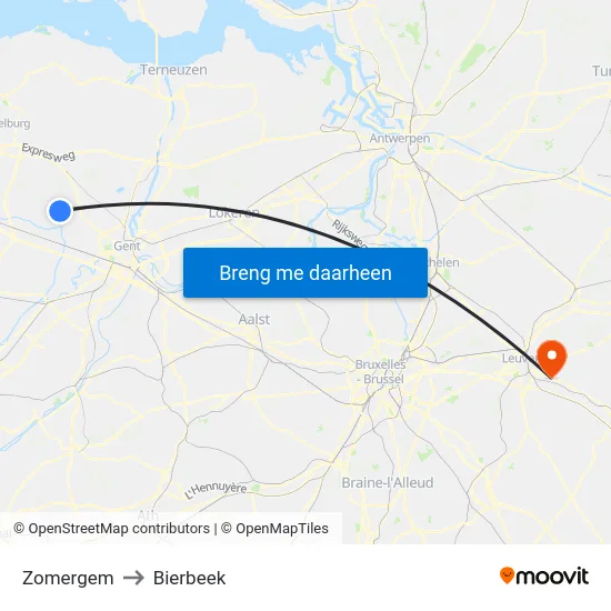 Zomergem to Bierbeek map