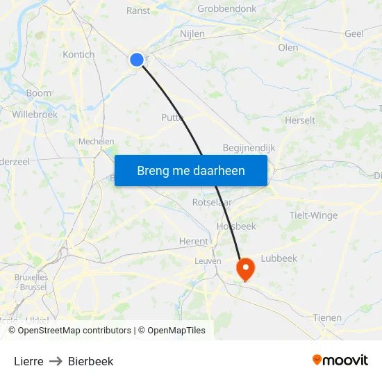 Lierre to Bierbeek map