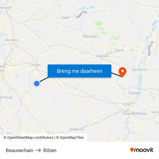 Beauvechain to Bilzen map