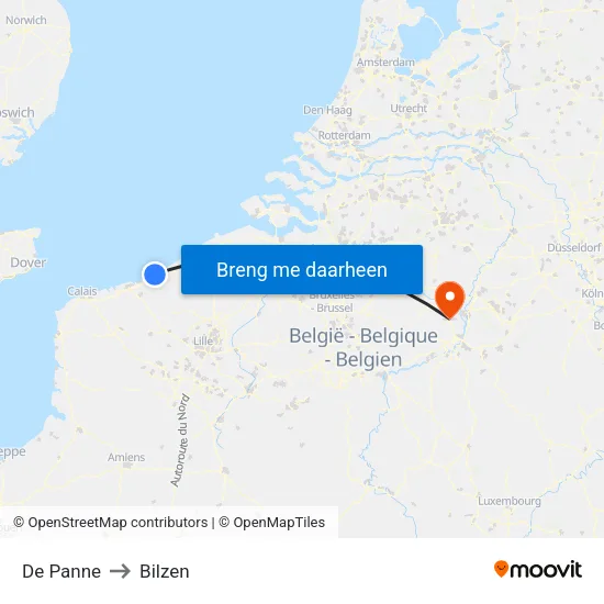 De Panne to Bilzen map