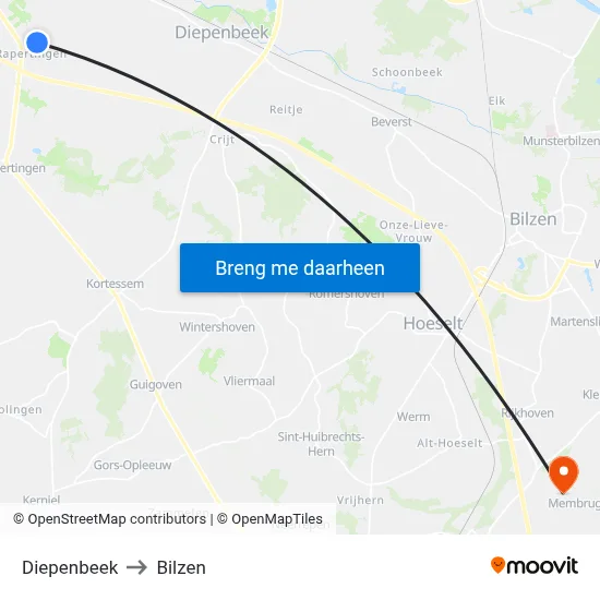 Diepenbeek to Bilzen map