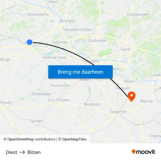 Diest to Bilzen map