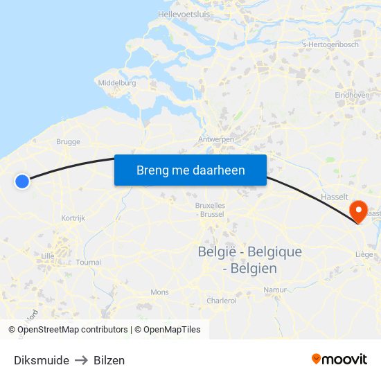 Diksmuide to Bilzen map