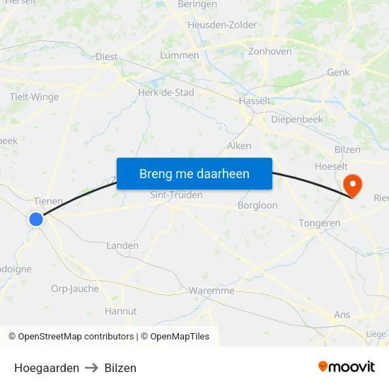 Hoegaarden to Bilzen map