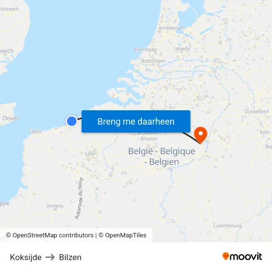 Koksijde to Bilzen map