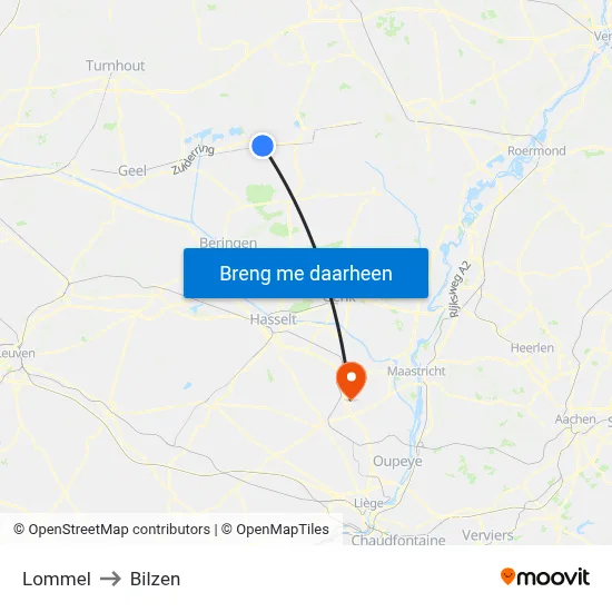 Lommel to Bilzen map