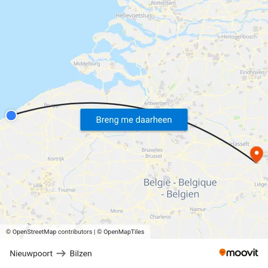Nieuwpoort to Bilzen map