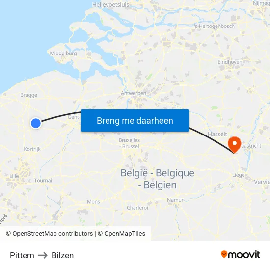 Pittem to Bilzen map