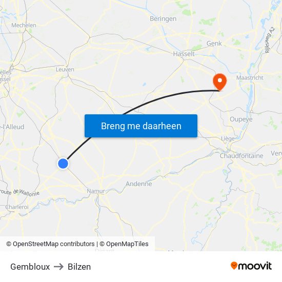 Gembloux to Bilzen map