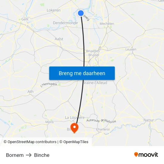 Bornem to Binche map