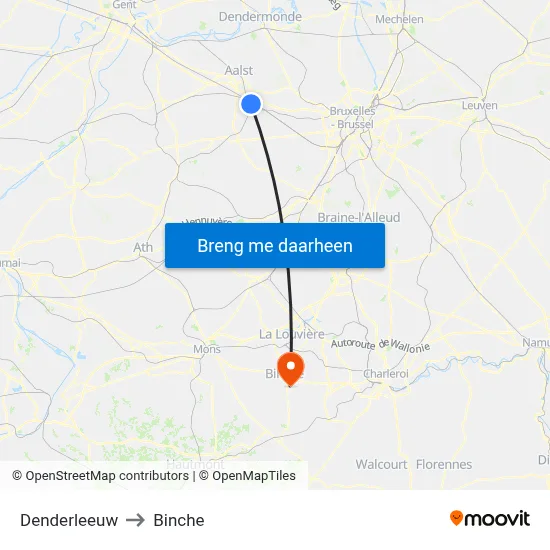 Denderleeuw to Binche map