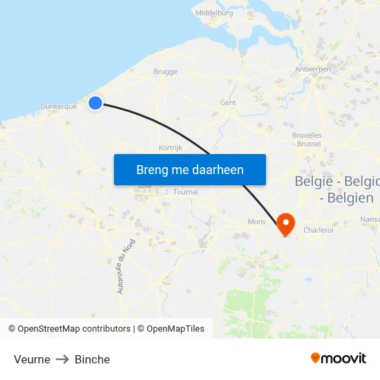 Veurne to Binche map