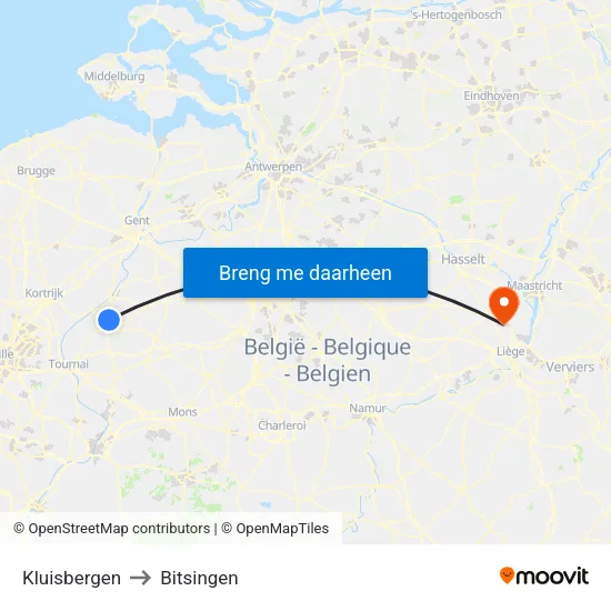 Kluisbergen to Bitsingen map