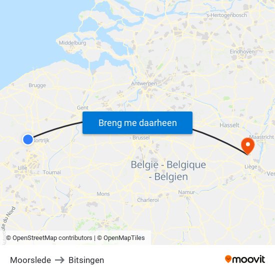 Moorslede to Bitsingen map