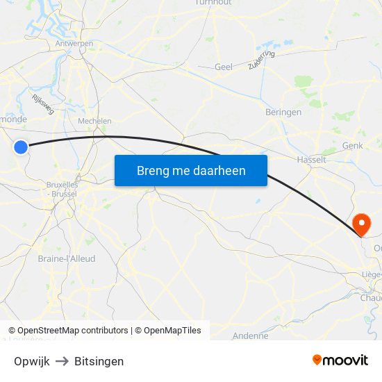 Opwijk to Bitsingen map