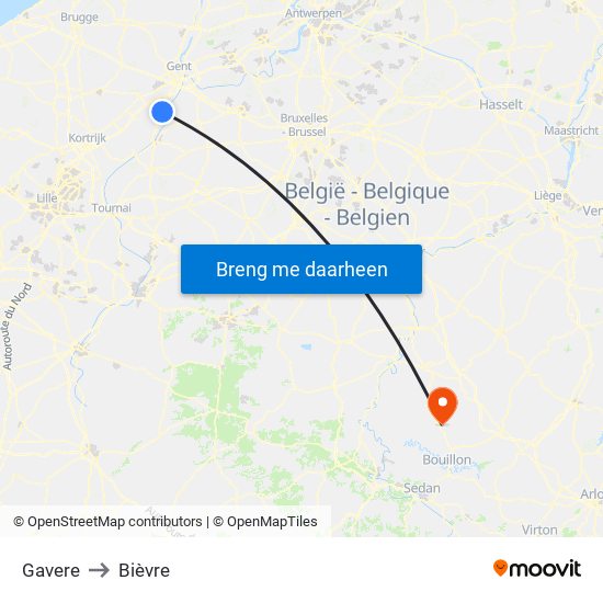 Gavere to Bièvre map