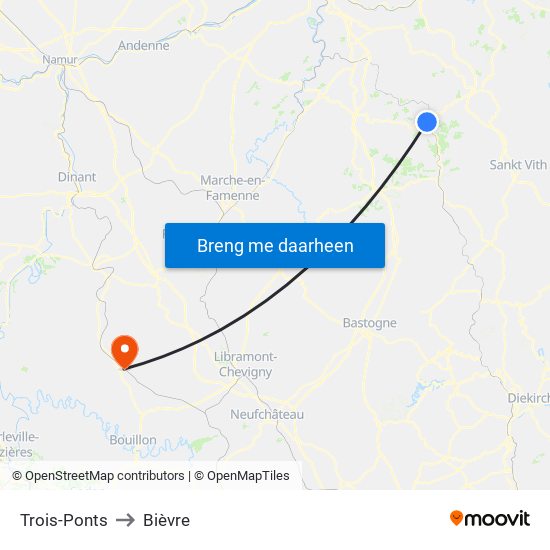 Trois-Ponts to Bièvre map