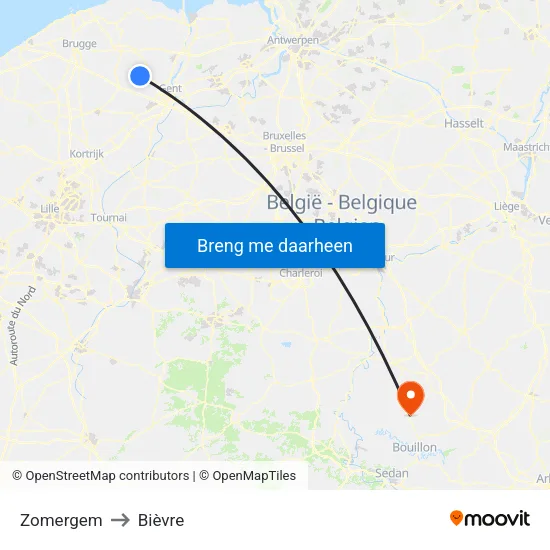 Zomergem to Bièvre map