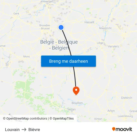 Louvain to Bièvre map