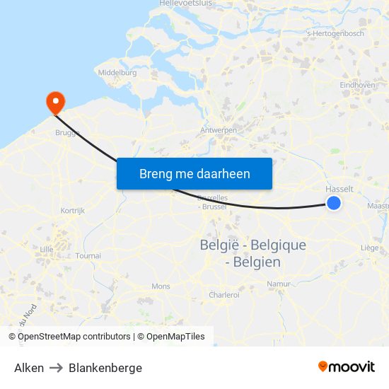 Alken to Blankenberge map