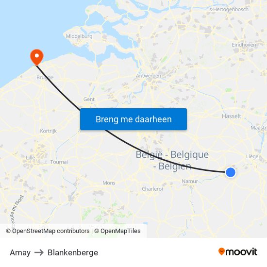 Amay to Blankenberge map