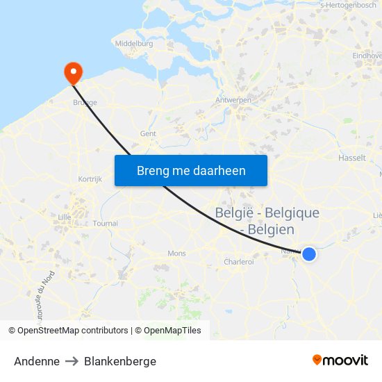 Andenne to Blankenberge map