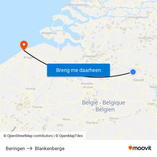 Beringen to Blankenberge map