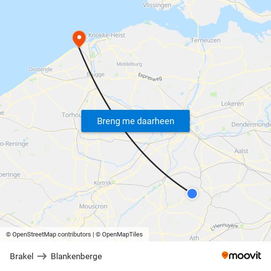 Brakel to Blankenberge map