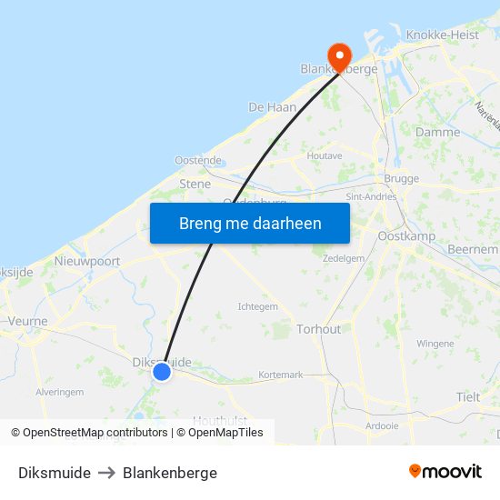 Diksmuide to Blankenberge map